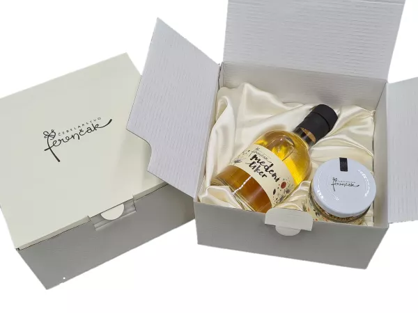 Darilna embalaža z malim likerjem in medom/medenim dopolnilom