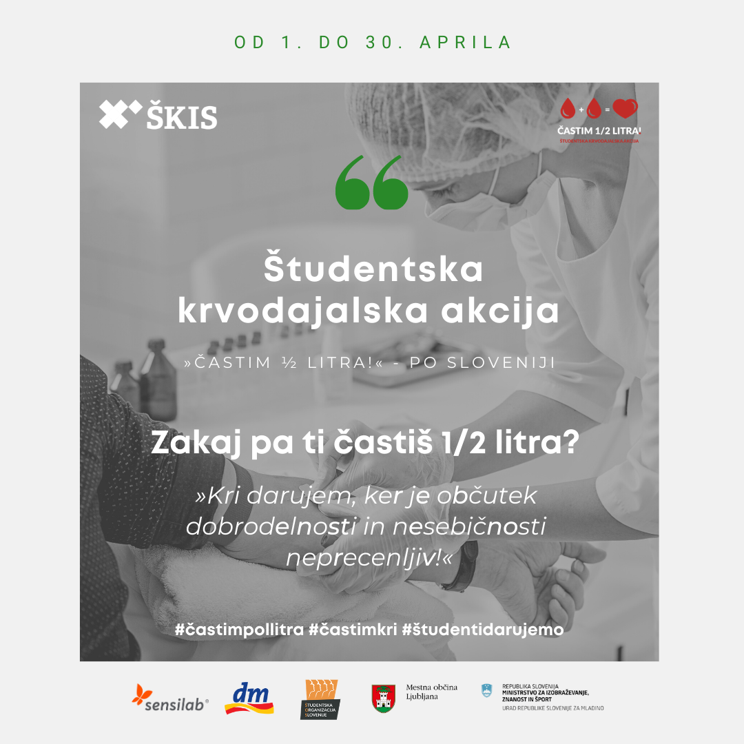 Študentska krvodajalska akcija »ČASTIM 1/2 LITRA!« je zaključena!