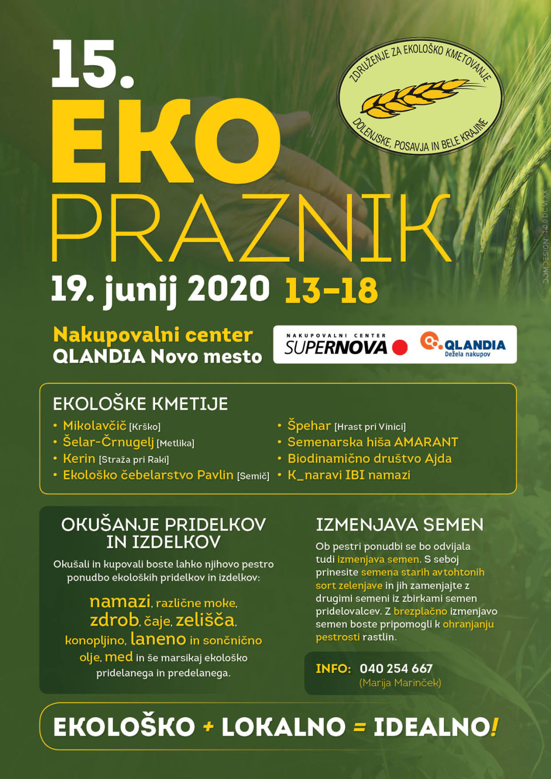 15. ekopraznik v Novem mestu, peter 19. junija 2020 od 13. do 18. ure v Qlandiji