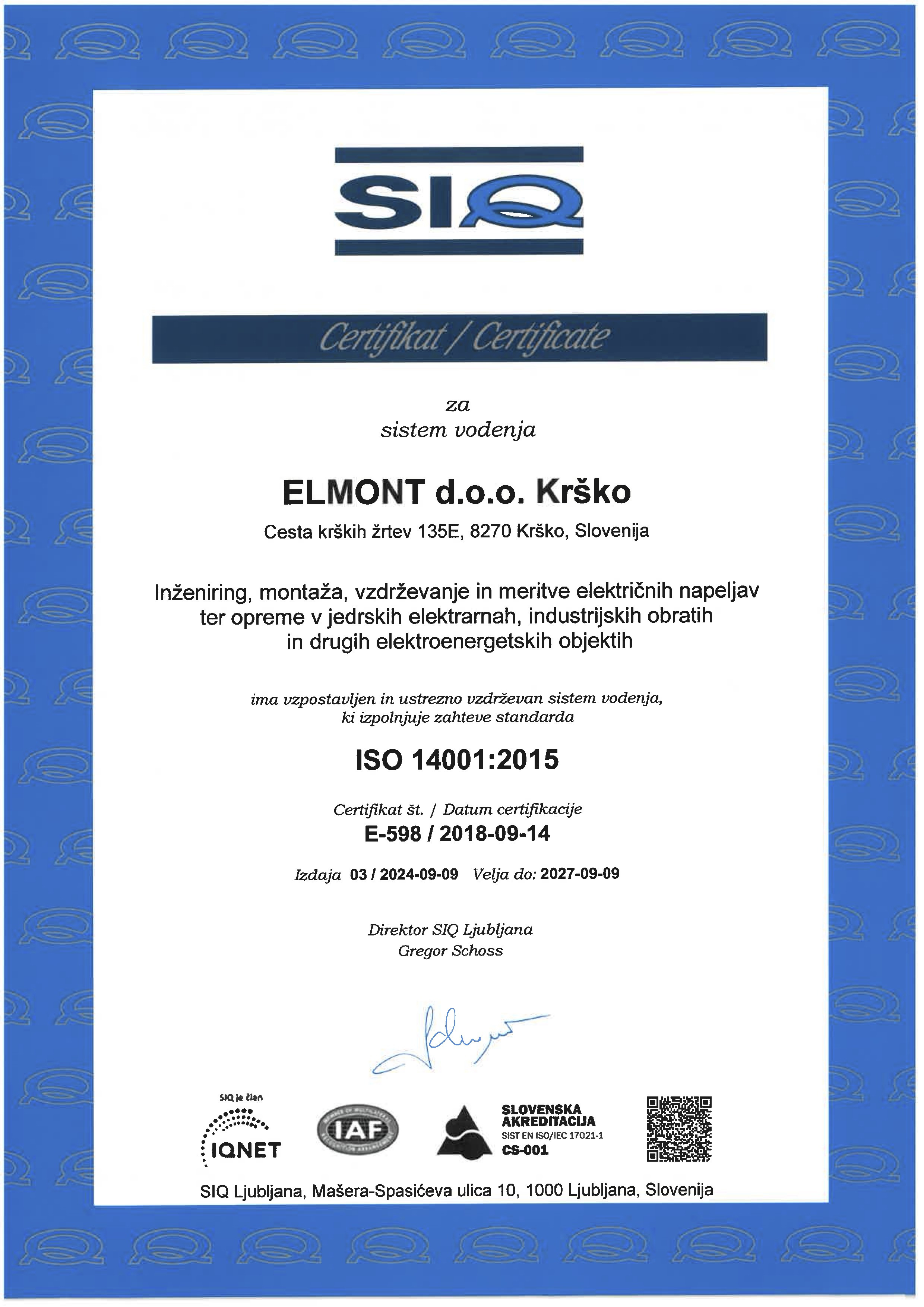 Certifikat ISO 14001