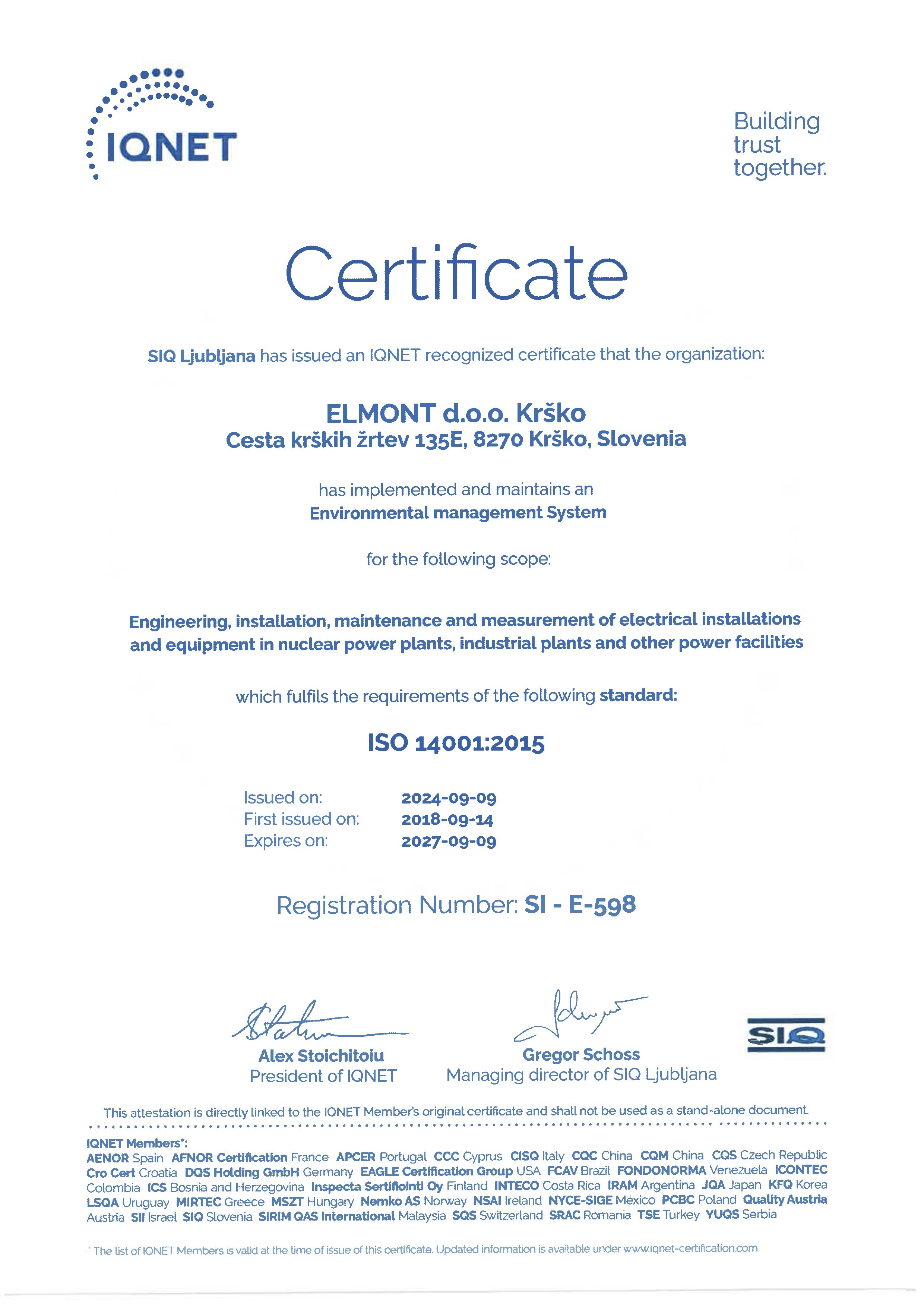 Certifikat ISO 14001 - 2