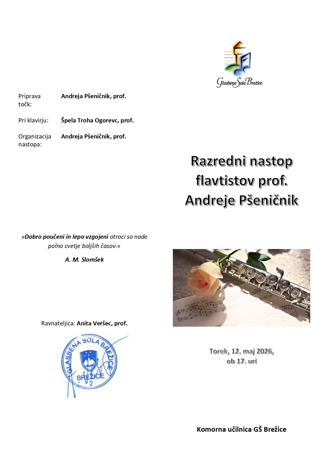 19. Razredni nastop favistov prof. Andreje Pšeničnik 2025/26