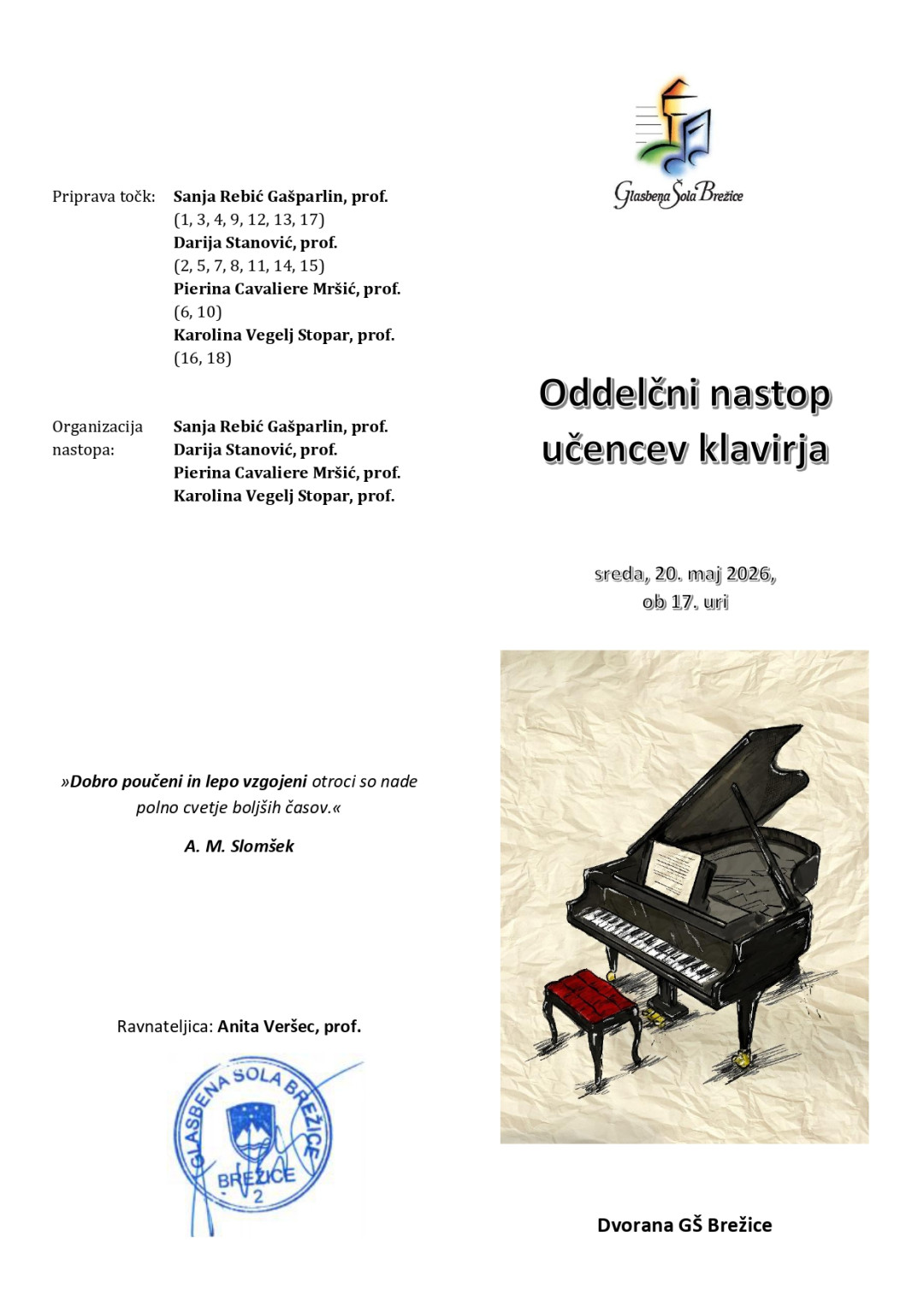 21. Oddelčni nastop učencev klavirja