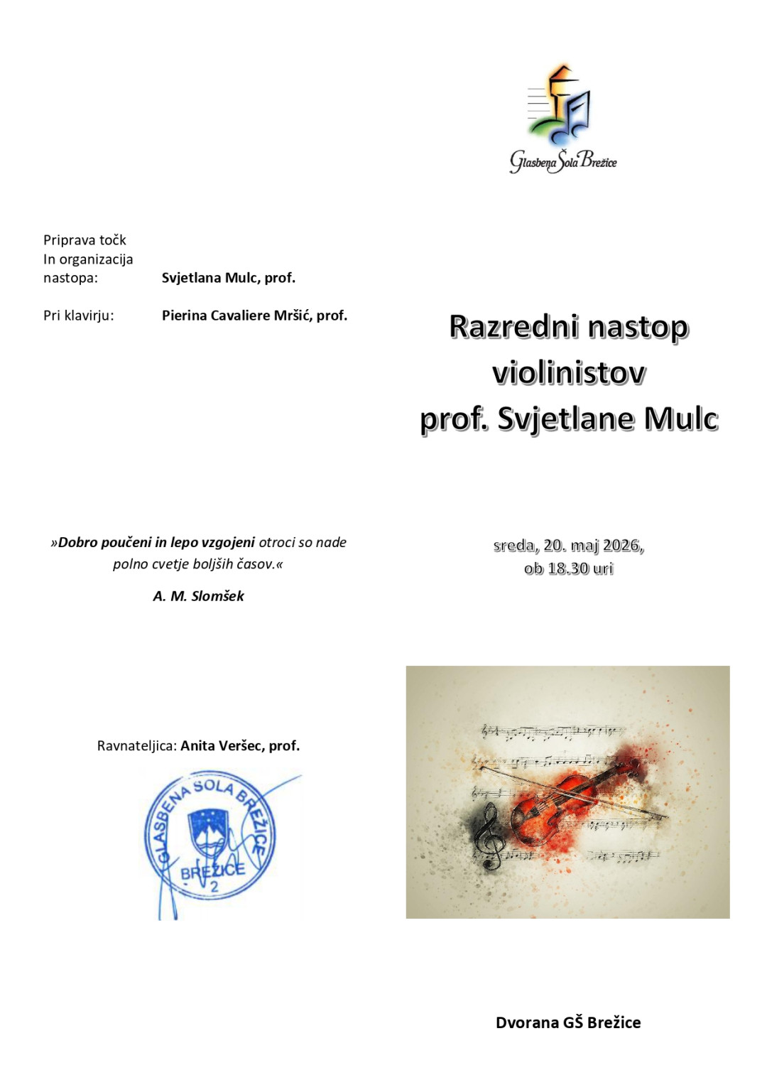 22. Razredni nastop violinistov prof. Svjetlane Mulc 2025/26