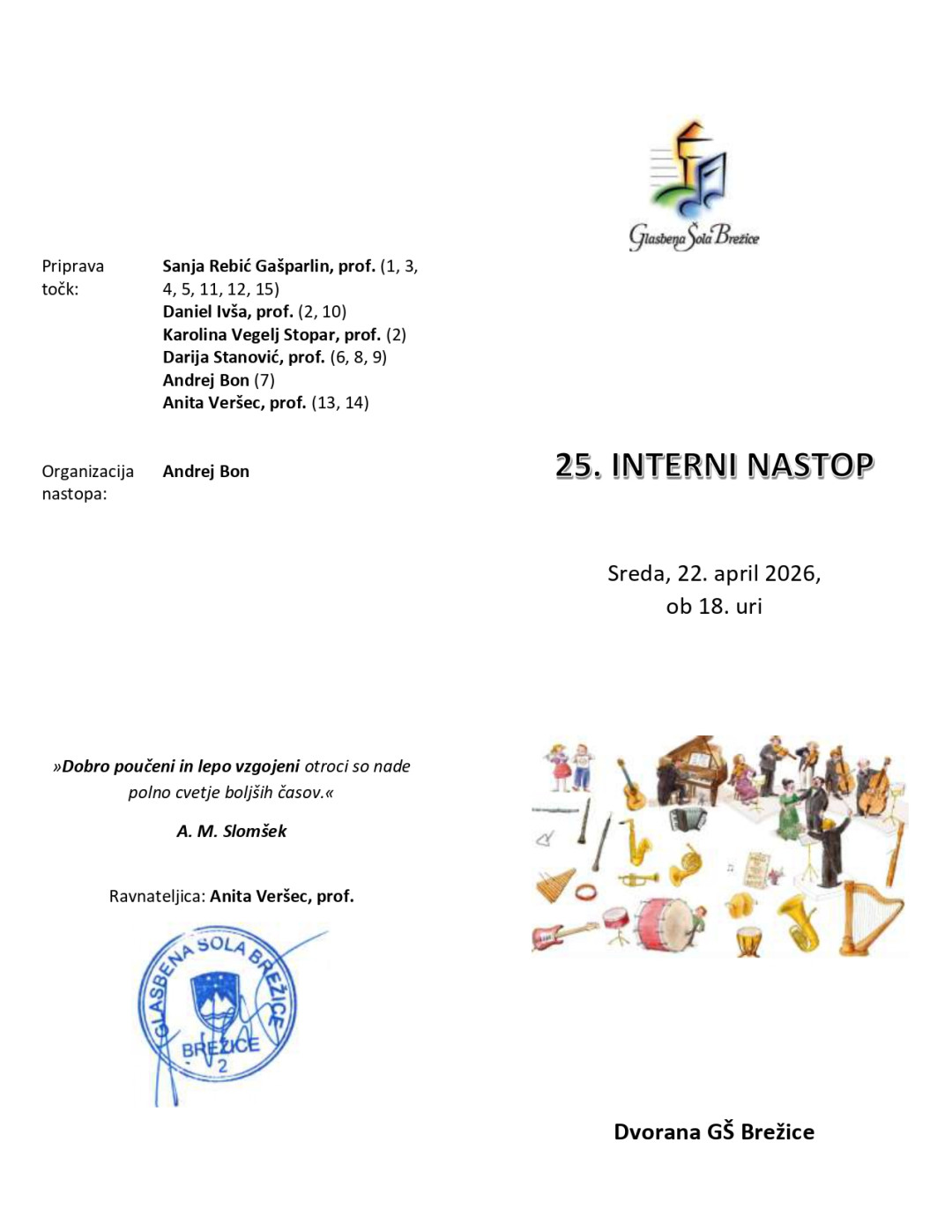 25. interni nastop učencev GŠ Brežice 2025/26