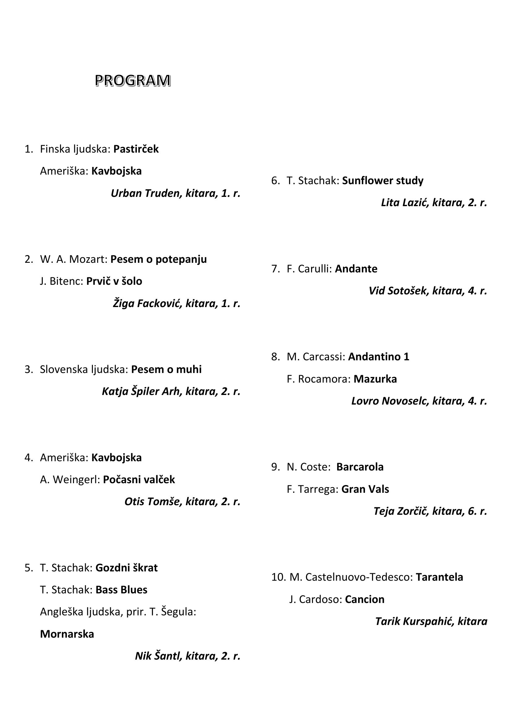 25. Razredni nastop kitaristov učitelja Karla Kočnarja