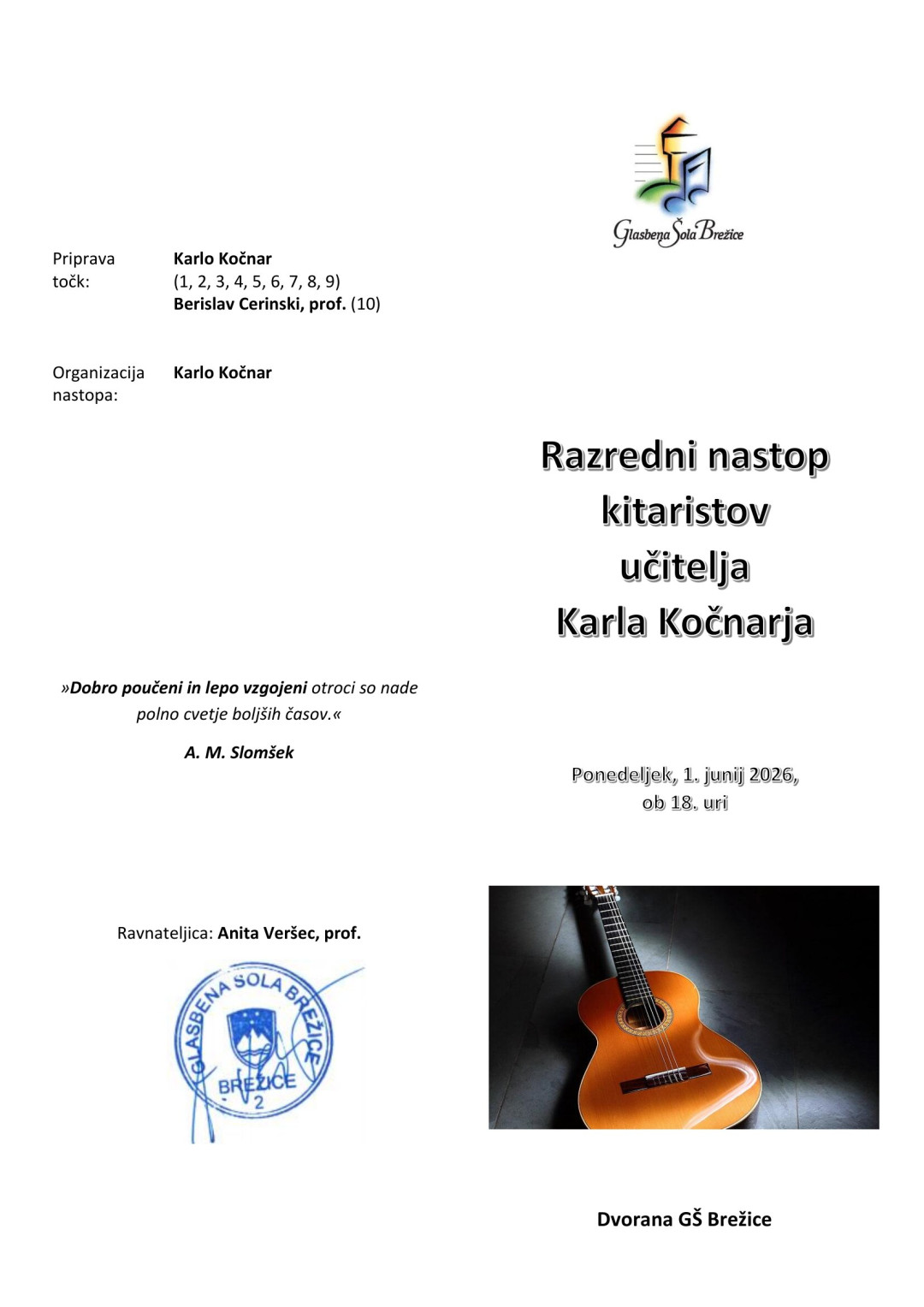 25. Razredni nastop kitaristov učitelja Karla Kočnarja