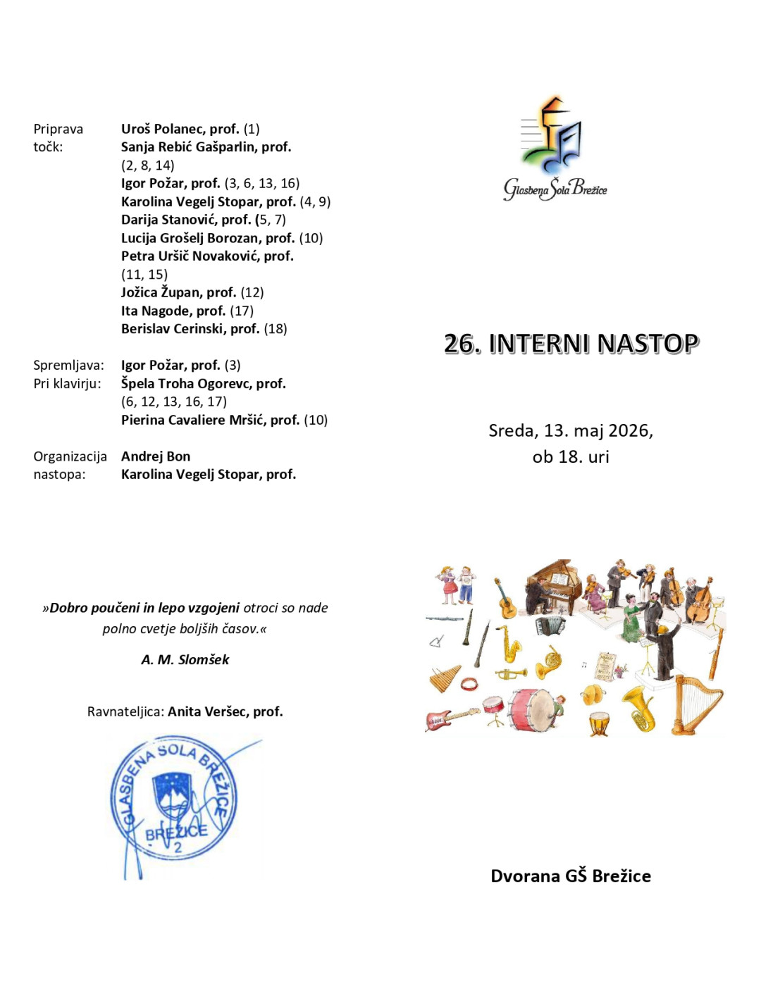 26. interni nastop učencev GŠ Brežice 2025/26