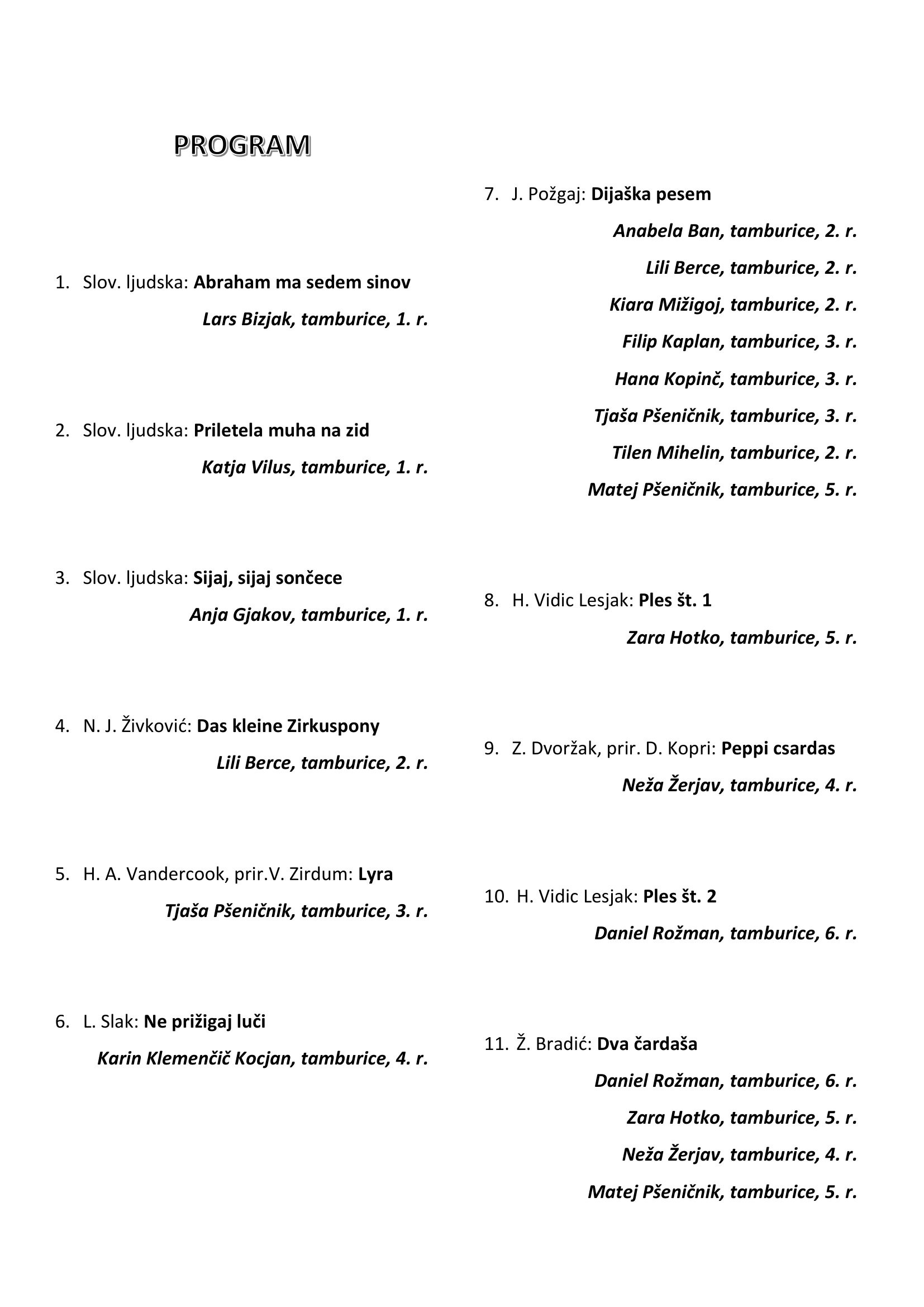 27. Razredni nastop tamburašev prof. Anamarije Šimičić