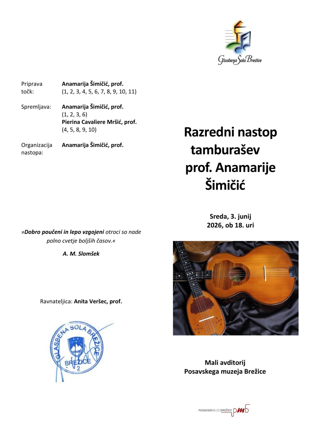 27. Razredni nastop tamburašev prof. Anamarije Šimičić