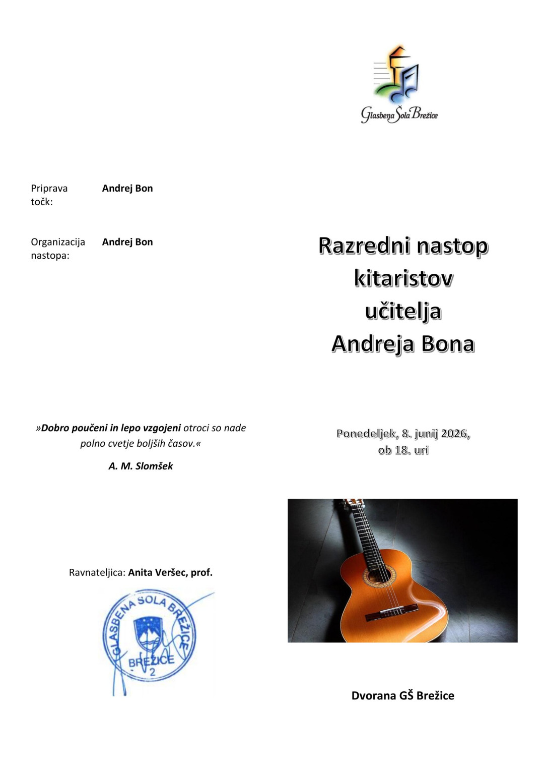 29. Razredni nastop učencev kitaristov učitelja Andreja Bona