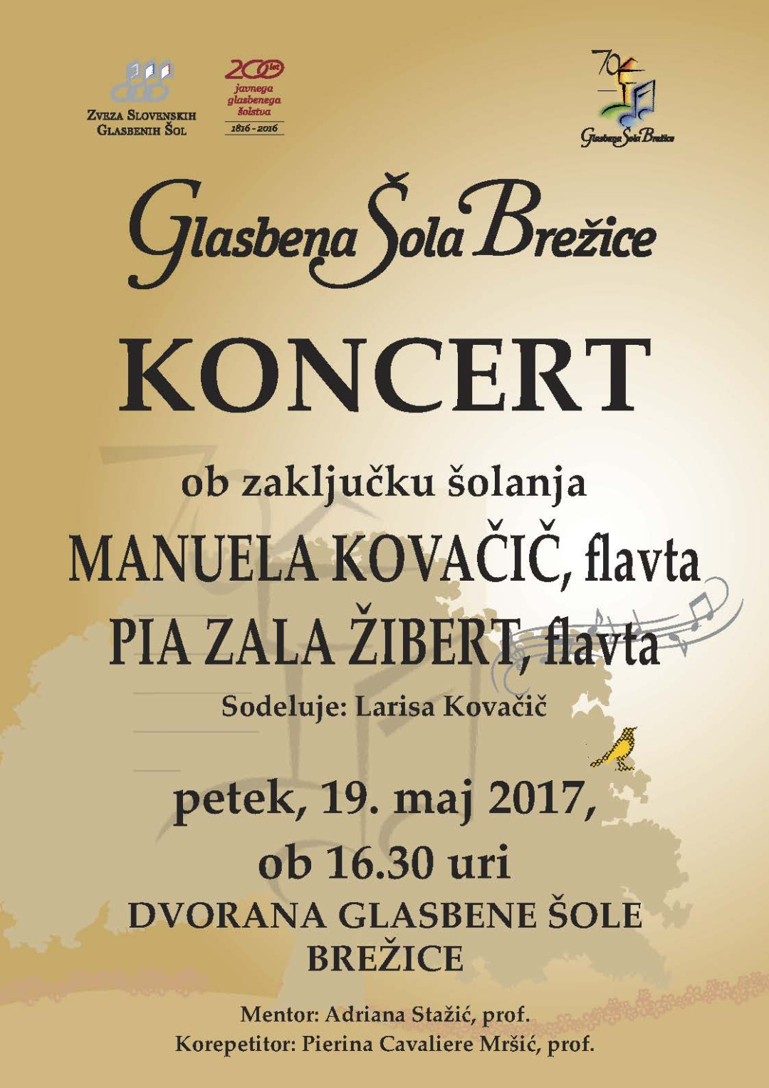 Koncert ob zaključku šolanja - Manuela Kovačič in Pia Zala Žibert, flavta