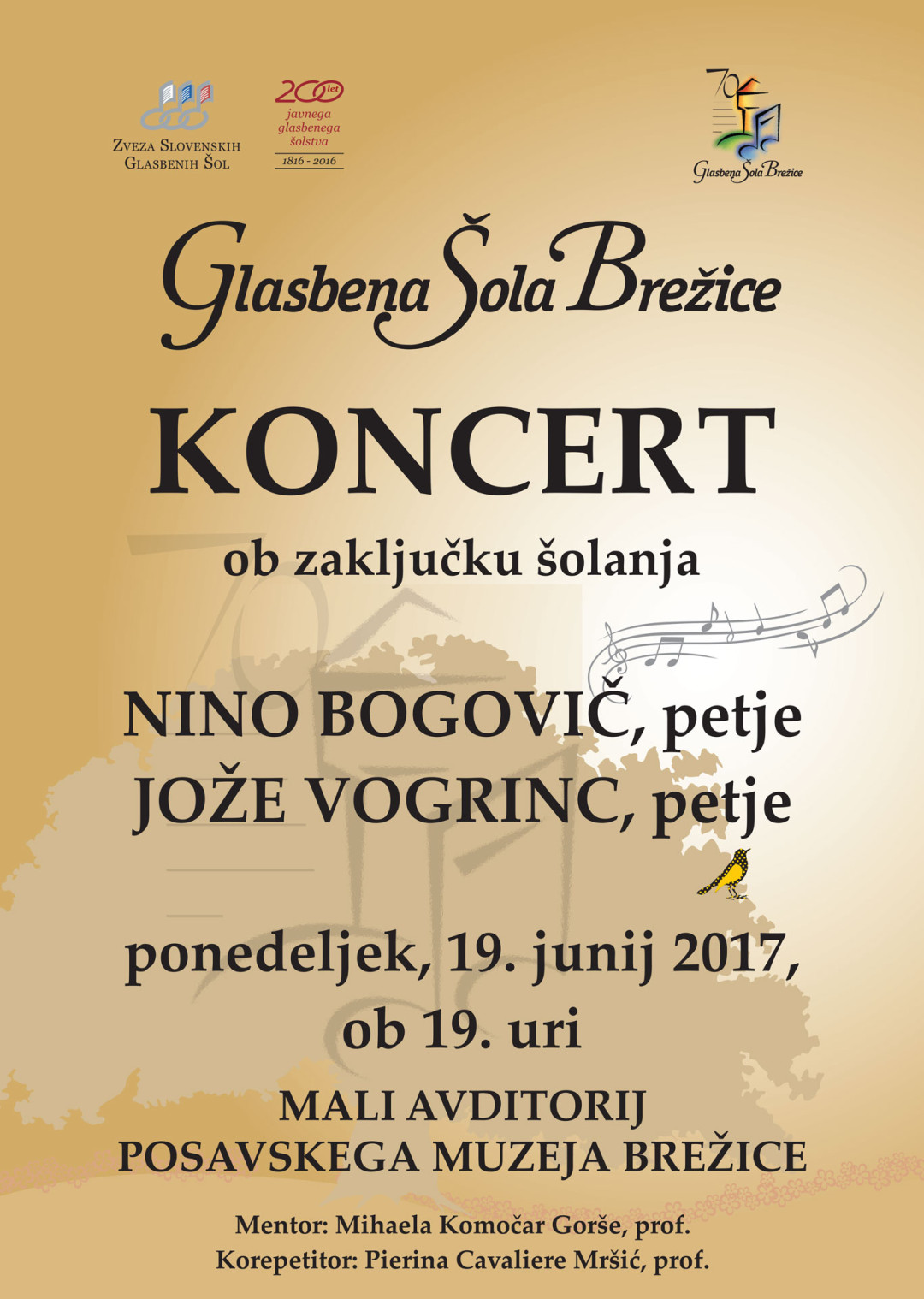 Koncert ob zaključku šolanja - Nino Bogovič, petje in Jože Vogrinc, petje