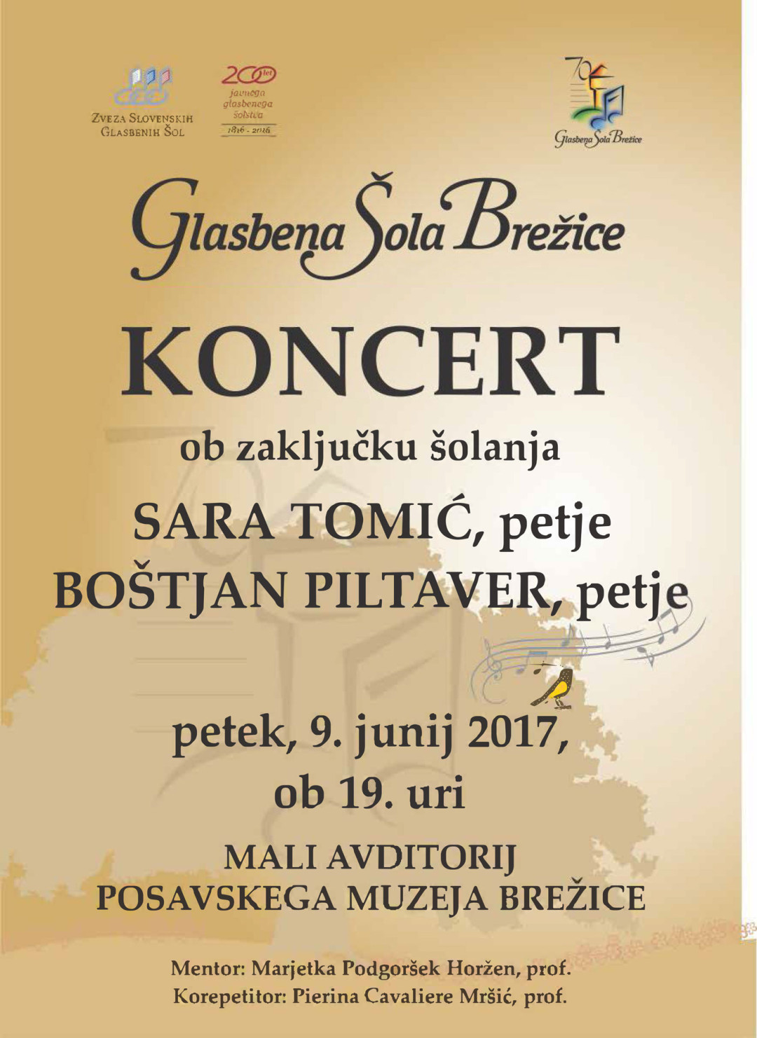 Koncert ob zaključku šolanja - Sara Tomić, petje in Boštjan Piltaver, petje