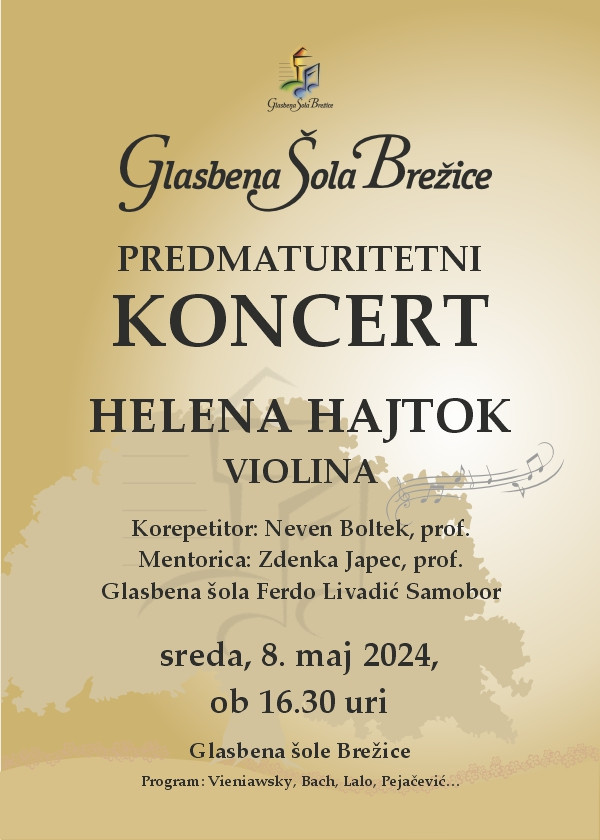 Predmaturitetni koncert violinistke Helene Hajtok