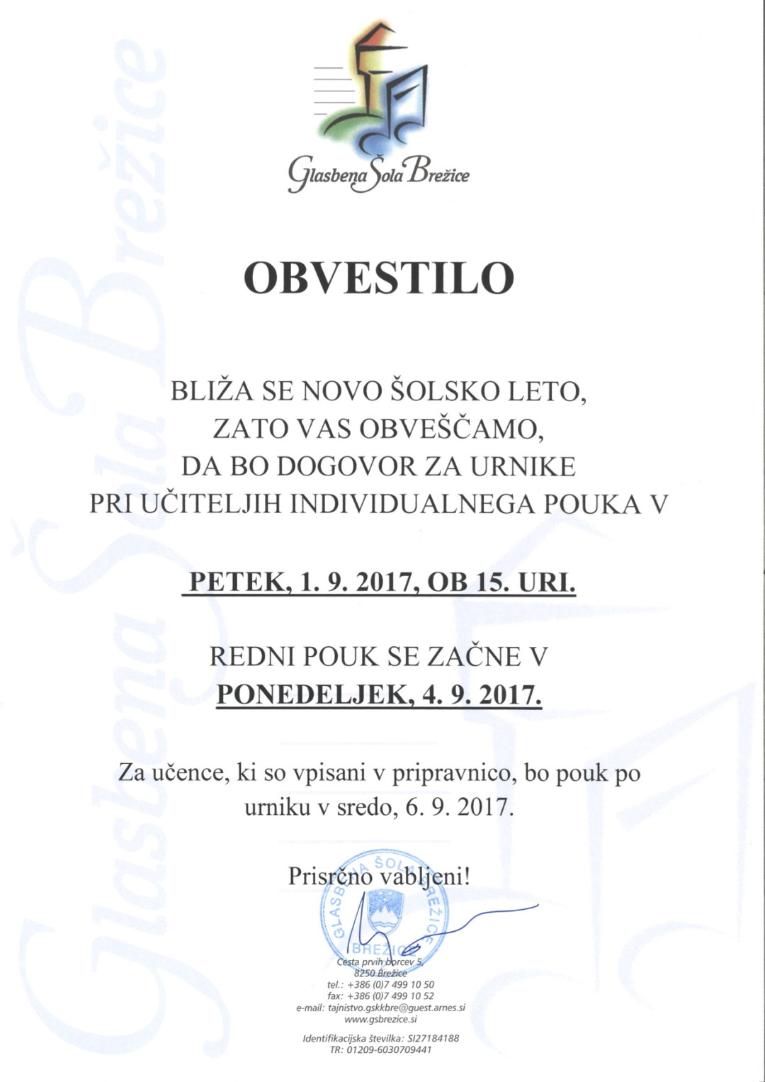 Začetek pouka v novem šolskem letu 2017/18