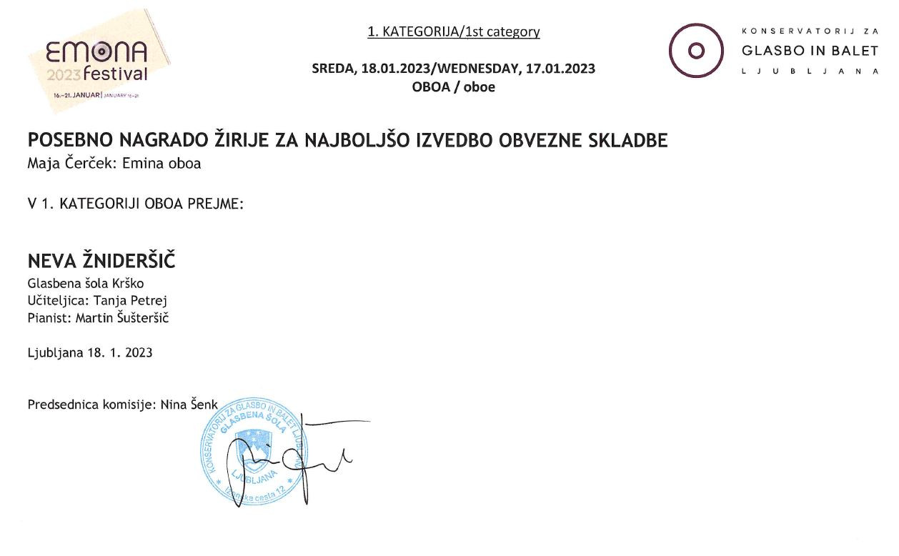 Neva Žnideršič na tekmovanju Emona
