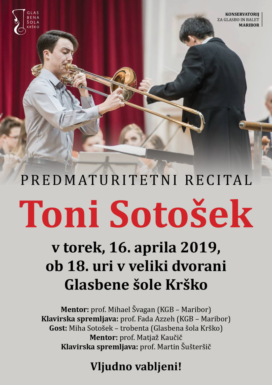 Predmaturitetni koncert pozavnista Tonija Sotoška