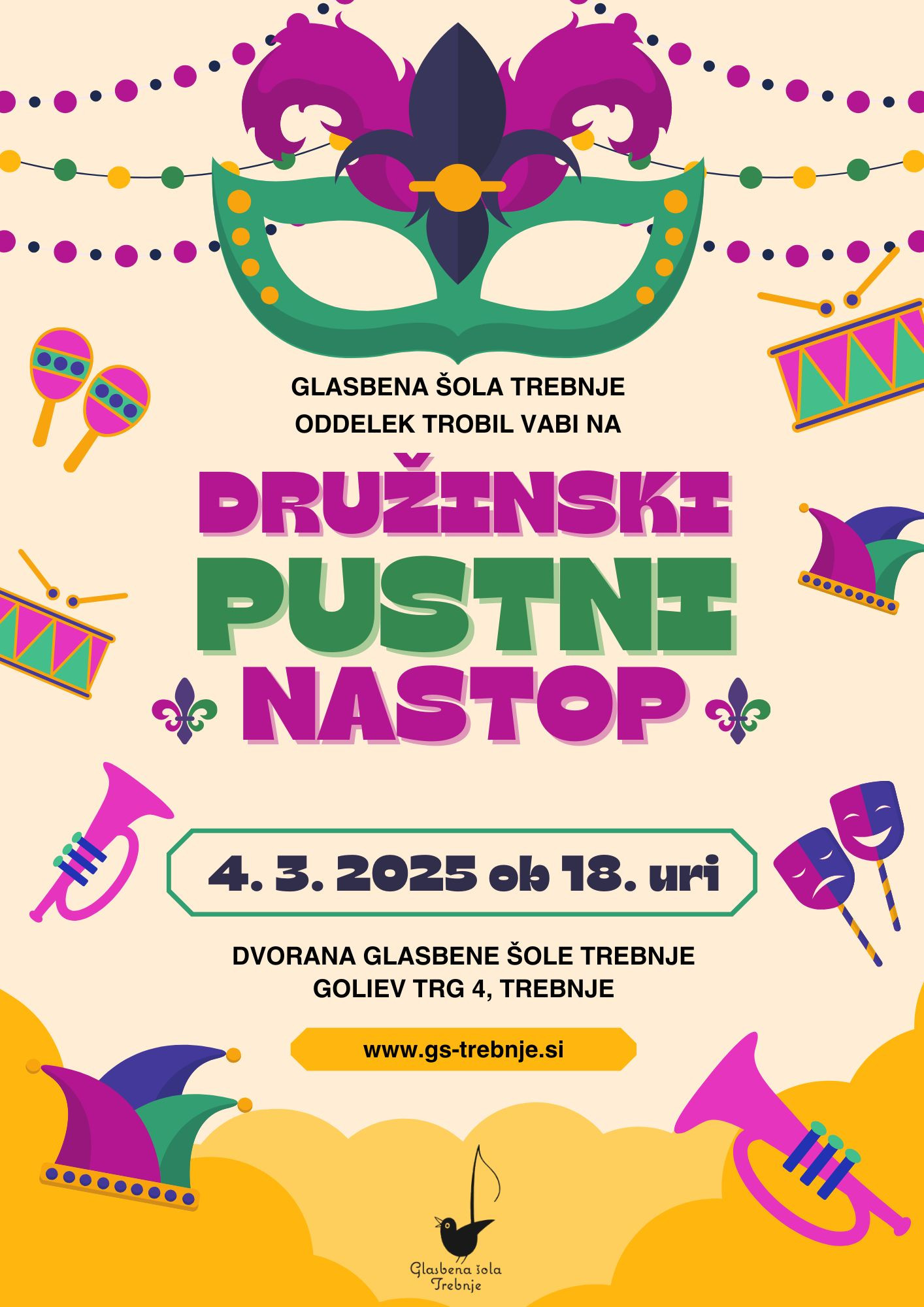 Družinski pustni nastop oddelka trobil