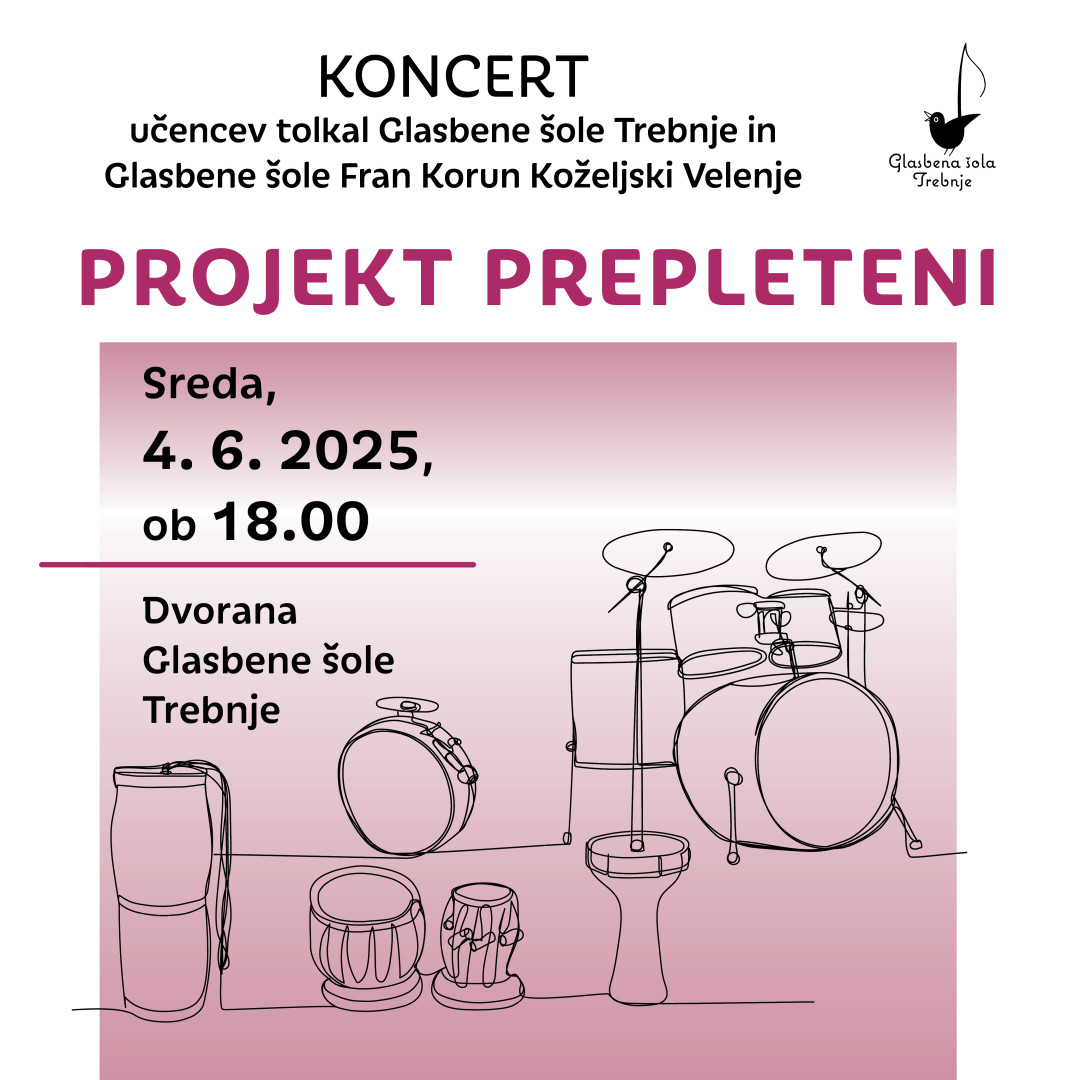 Koncert učencev tolkal Glasbene šole Trebnje in Glasbene šole Fran Korun Koželjski Velenje