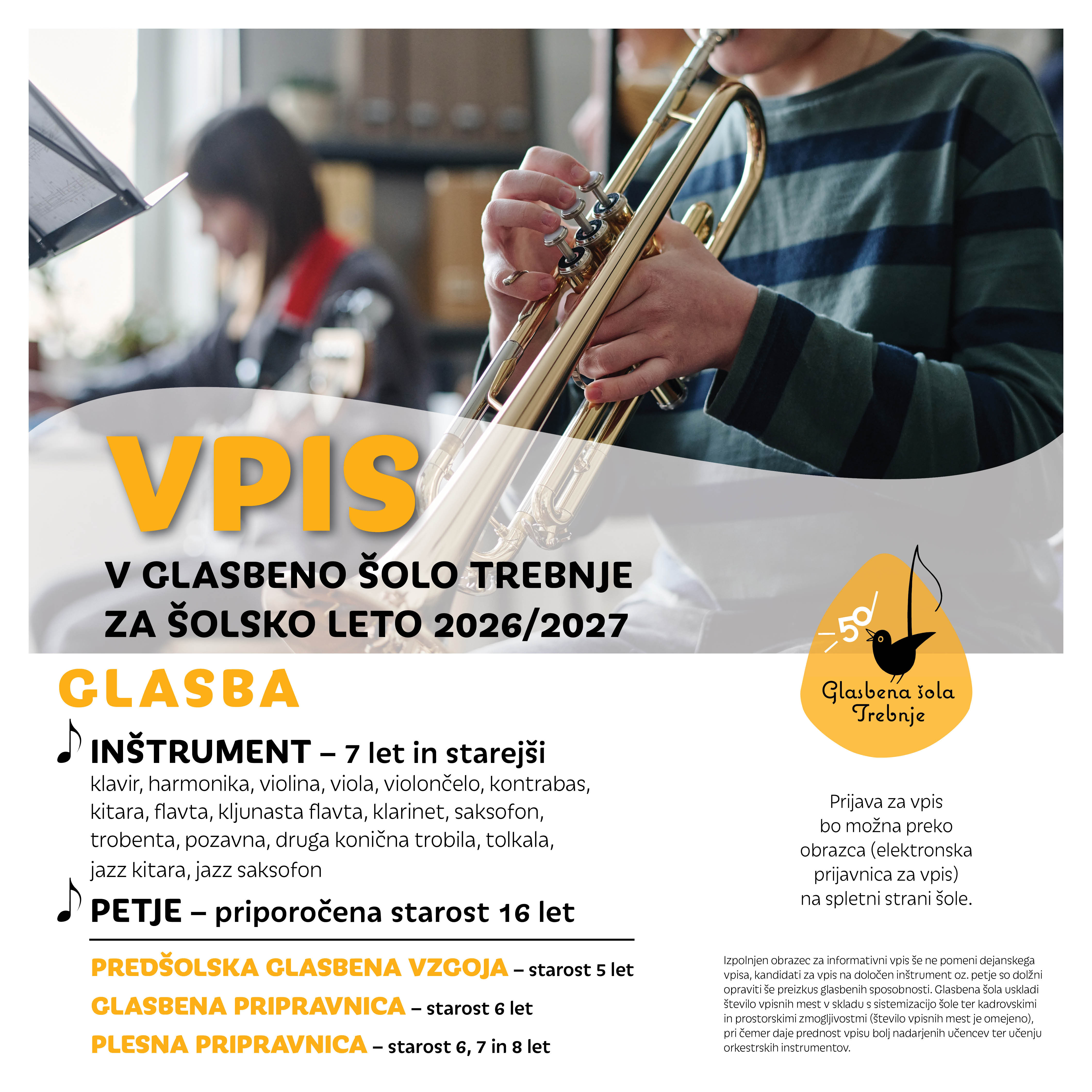 Razpis za vpis za šolsko leto 2026/2027