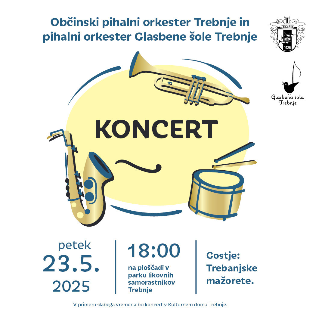 Skupni koncert Občinskega pihalnega orkestra Trebnje in pihalnega orkestra Glasbene šole Trebnje