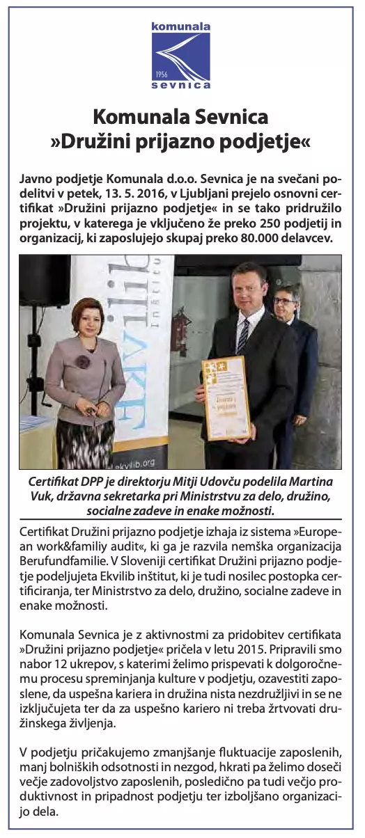 Komunala Sevnica - Družini prijazno podjetje