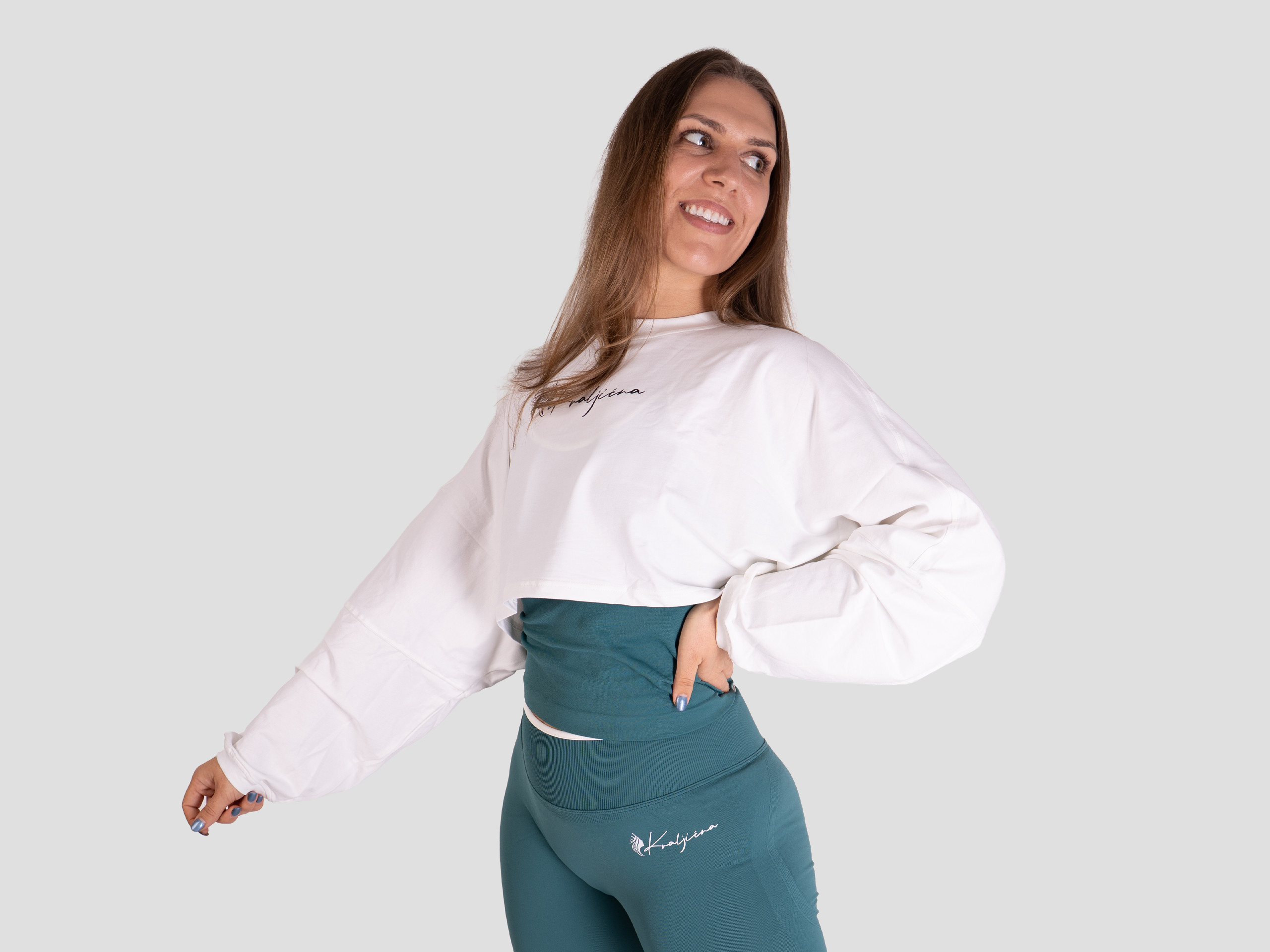 Crop majčka dolgi rokav - bela