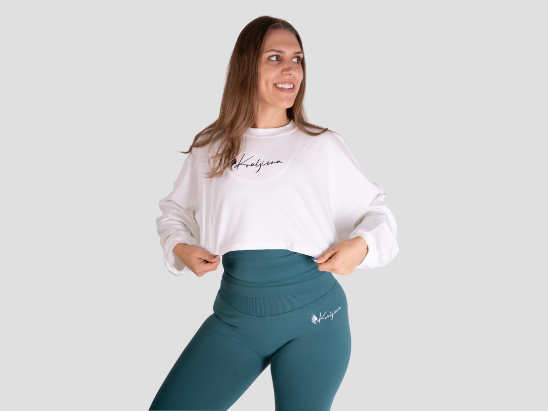 Crop majčka dolgi rokav - bela