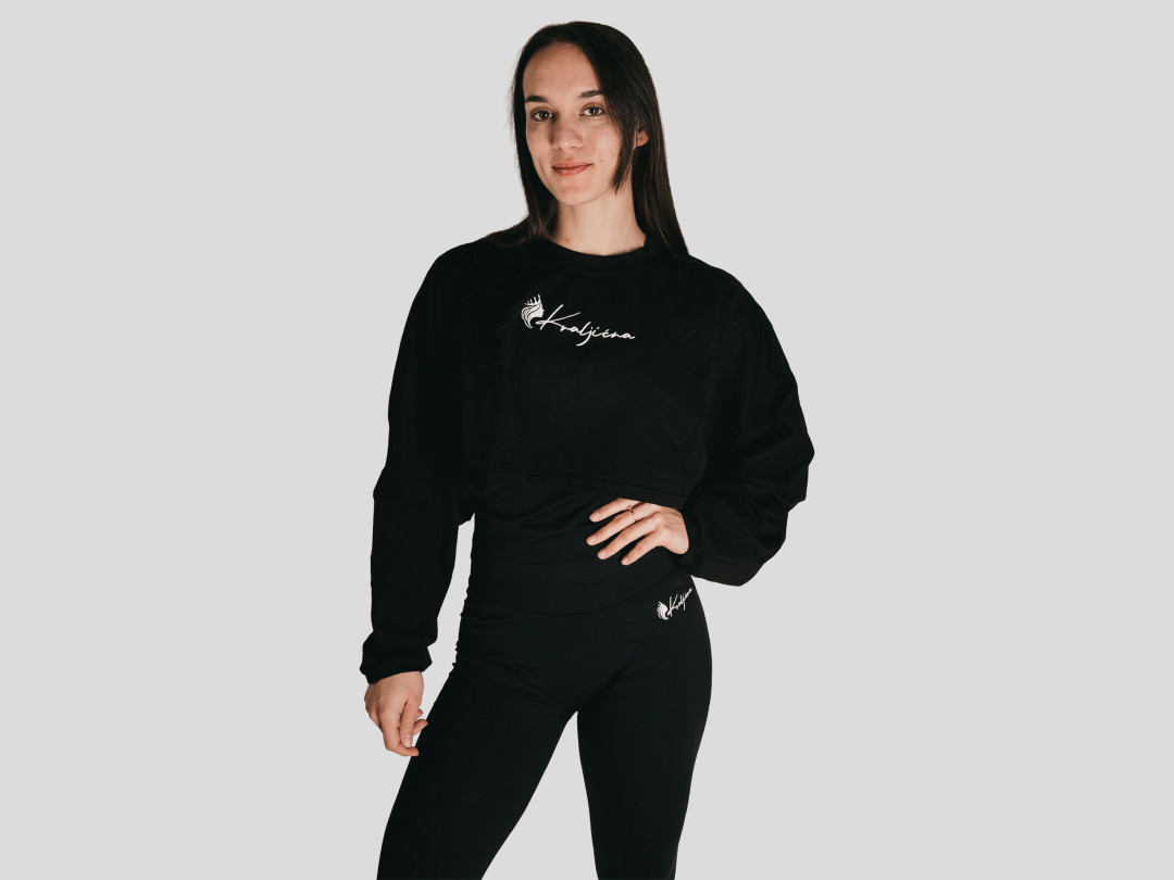 Crop majčka dolgi rokav - črna