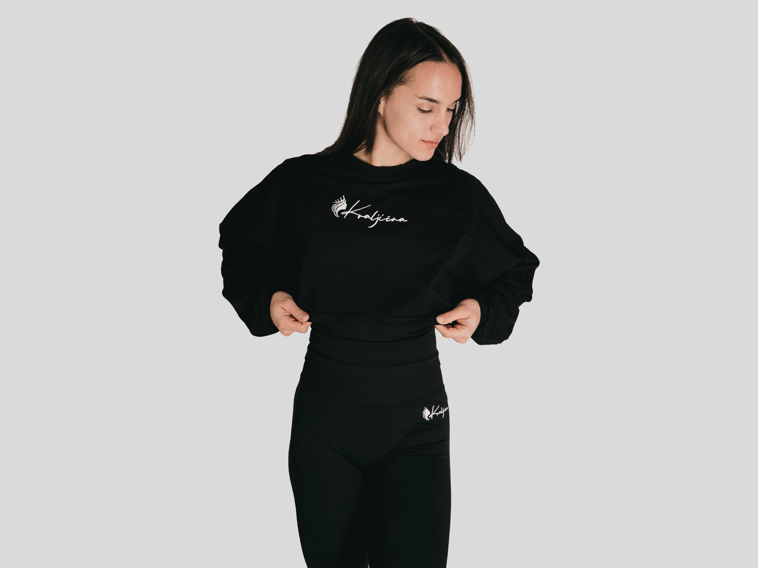 Crop majčka dolgi rokav - črna