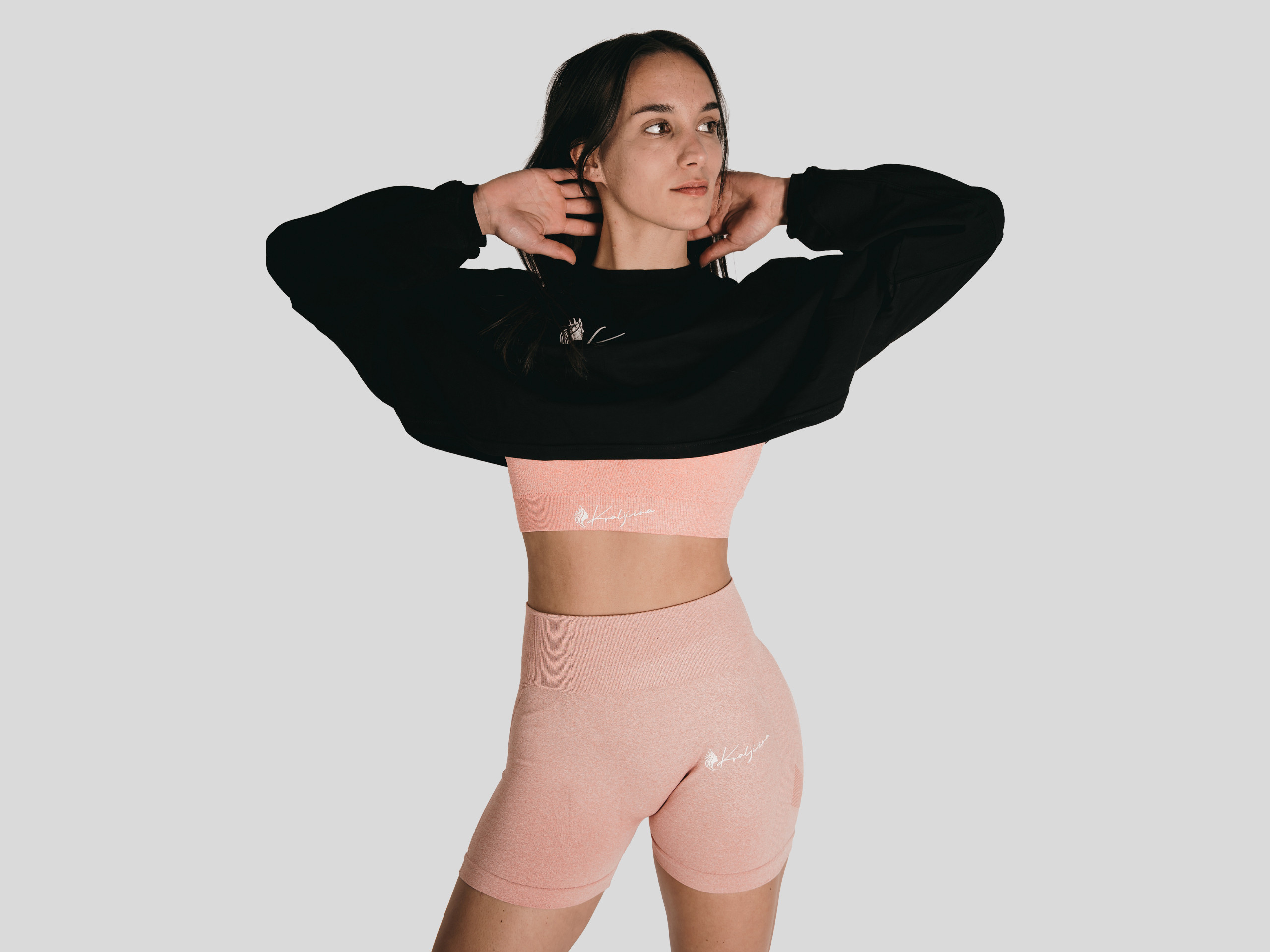 Crop majčka dolgi rokav - črna