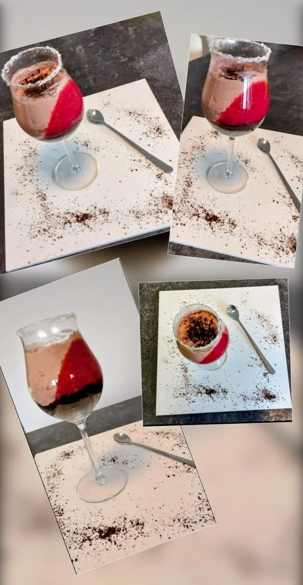 Oreo drobtine, nutellina crema in jagodni žel