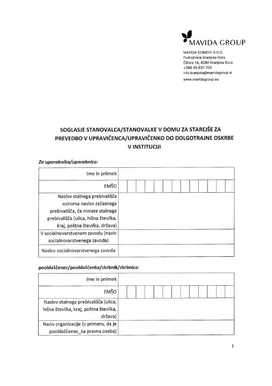 Obvestilo o dolgotrajni oskrbi