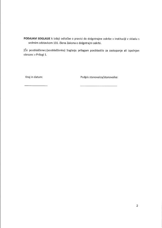 Obvestilo o dolgotrajni oskrbi