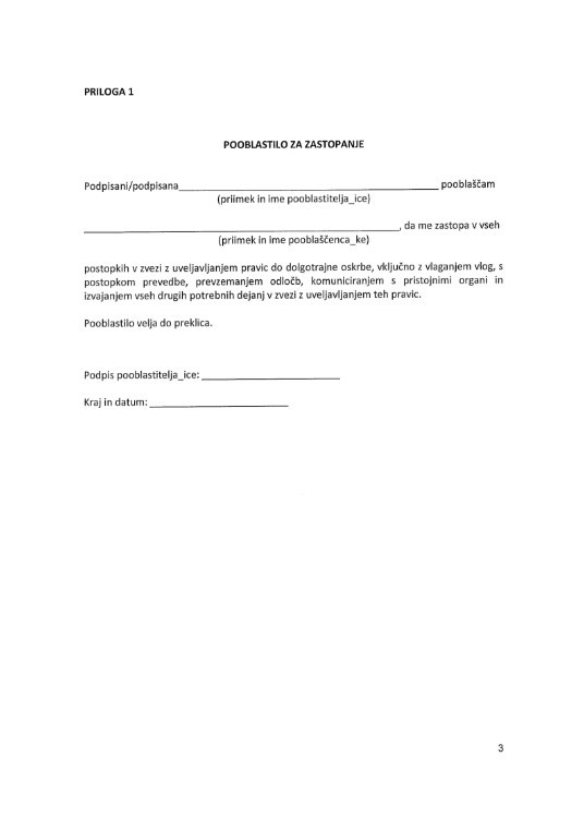 Obvestilo o dolgotrajni oskrbi