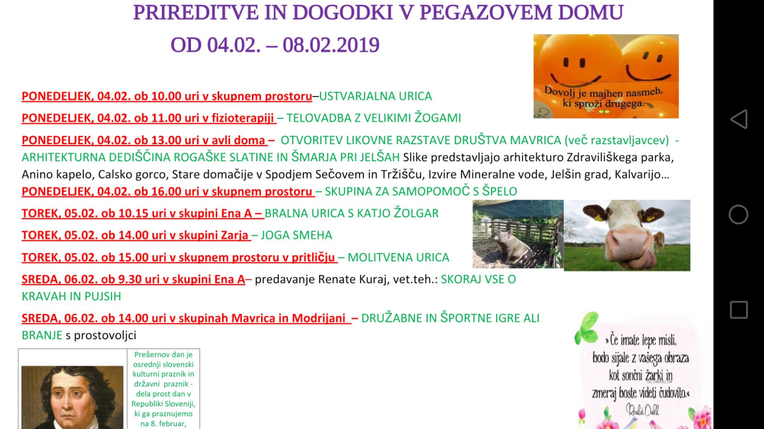 Dogodki od 4.2. do 8.2.2019