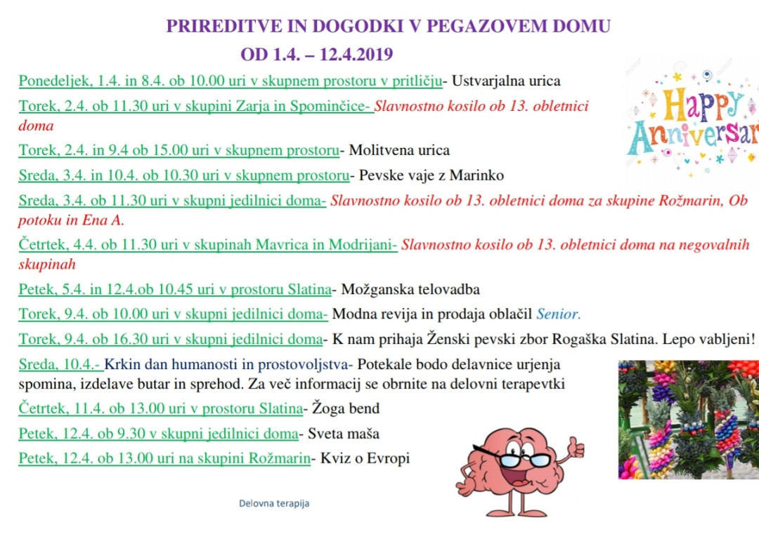 Dogodki v Pegazovem domu od 1.4. do 12.4.2019