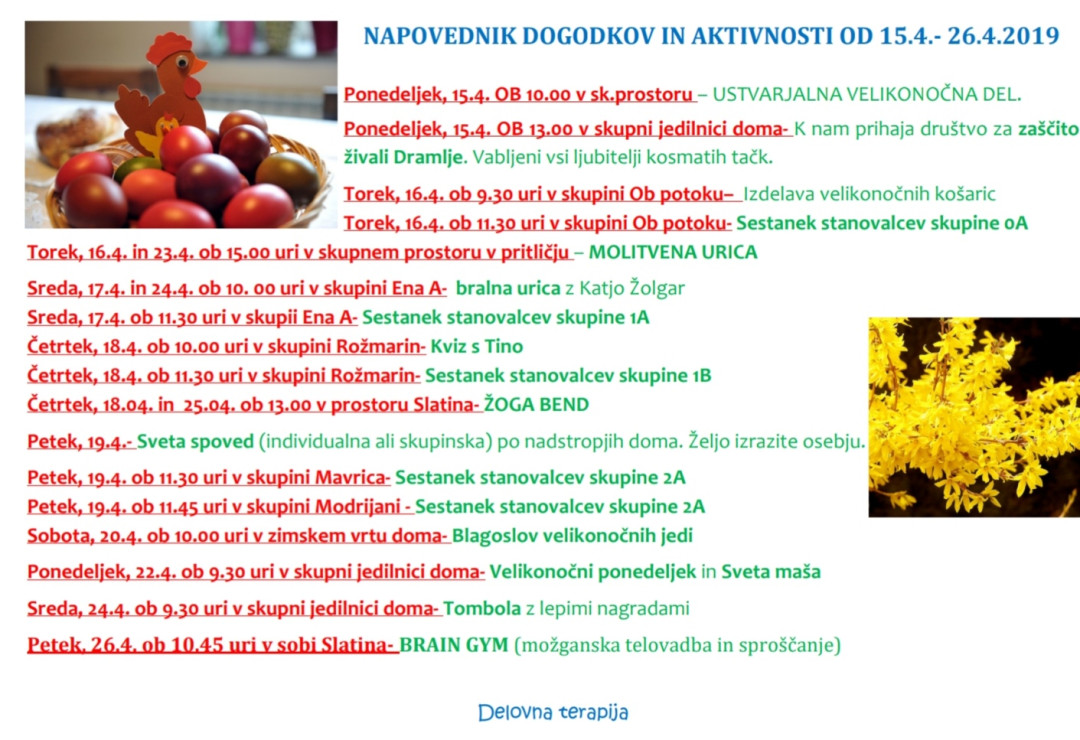 Dogodki v Pegazovem domu od 15.4. do 26.4.2019
