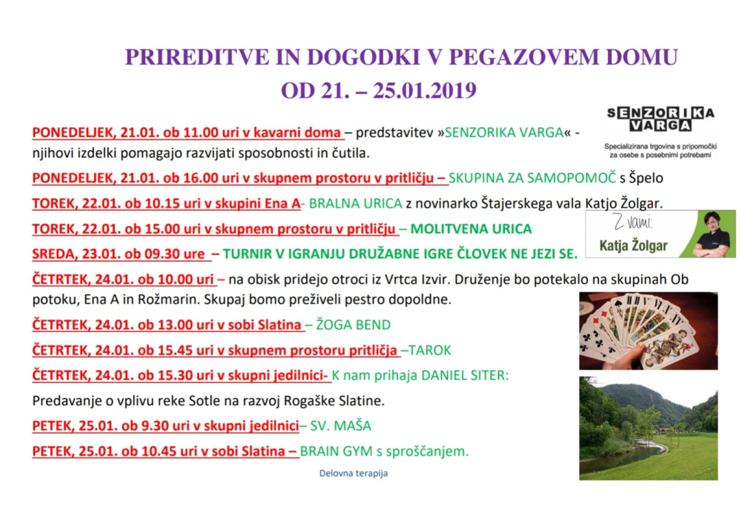 Dogodki v Pegazovem domu od 21.1. do 25.1.2019