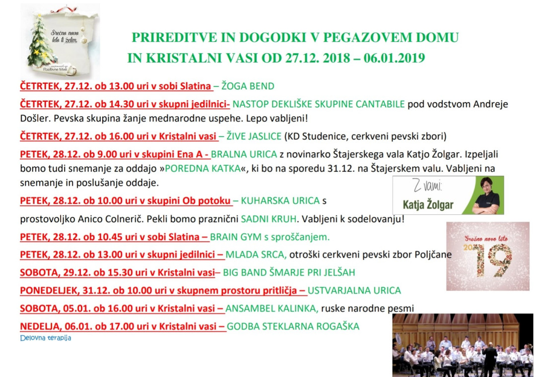 Dogodki v Pegazovem domu od 27.12. do 6.1.2019