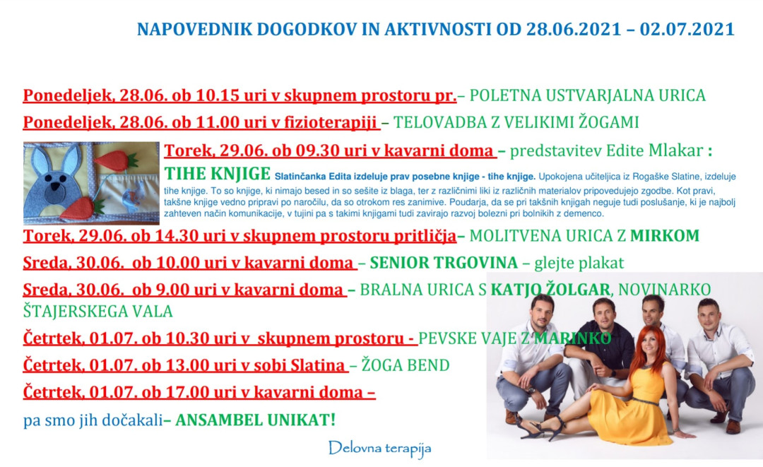 Napoved dogodkov za naslednji teden