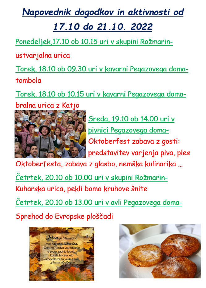 Napovednik dogodkov in aktivnosti