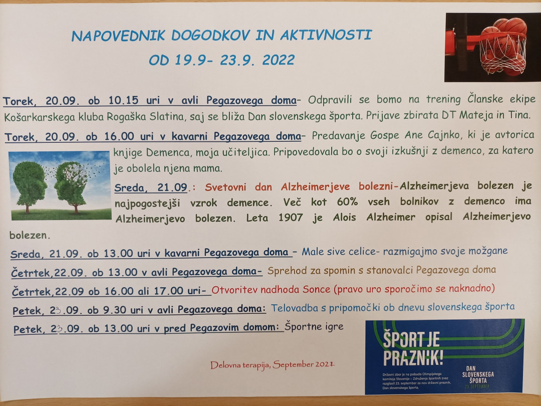 Napovednik dogodkov in aktivnosti