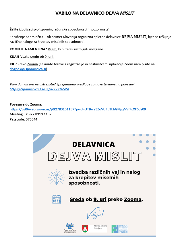 VABILO NA DELAVNICO DEJVA MISLIT