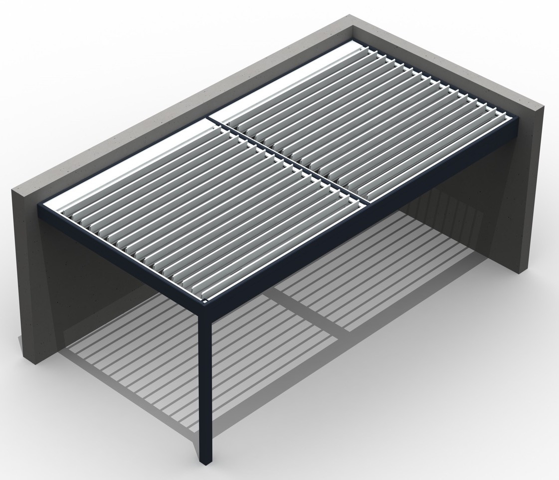 Misteral dvopolna pergola vzporedne lamele z objektom in enim stebrom - TIP 5