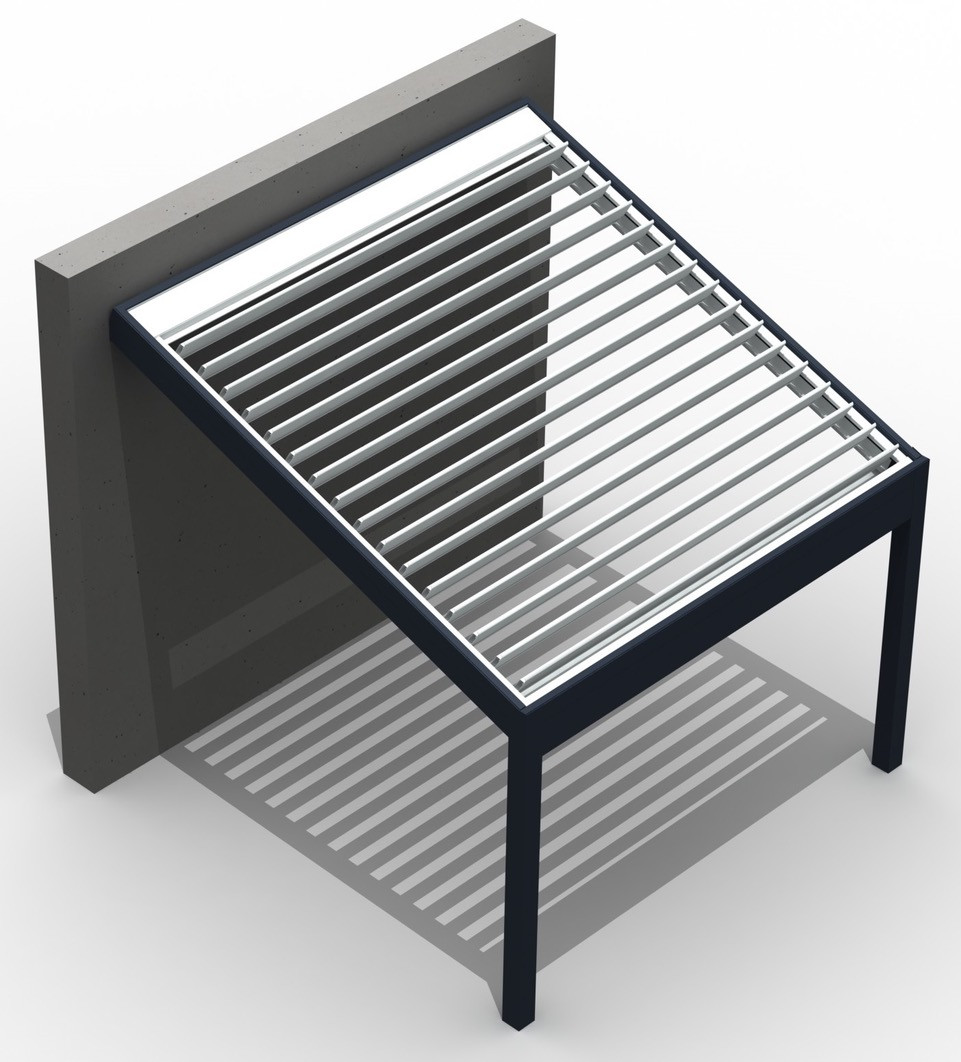 Misteral enopolna pergola vzporedne lamele z objektom in kostrukcijo v naklonu - TIP 11