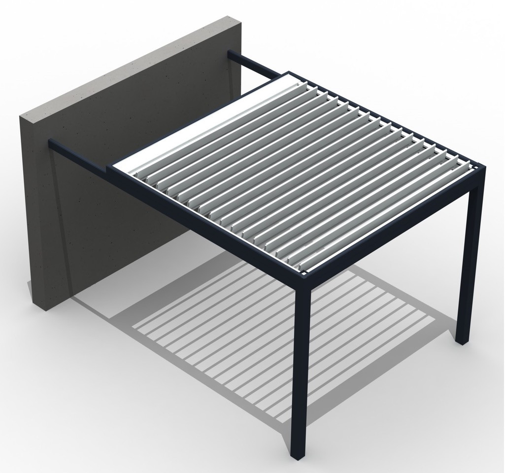 Misteral enopolna pergola vzporedne lamele z objektom in odmično konstrukcijo - TIP 12