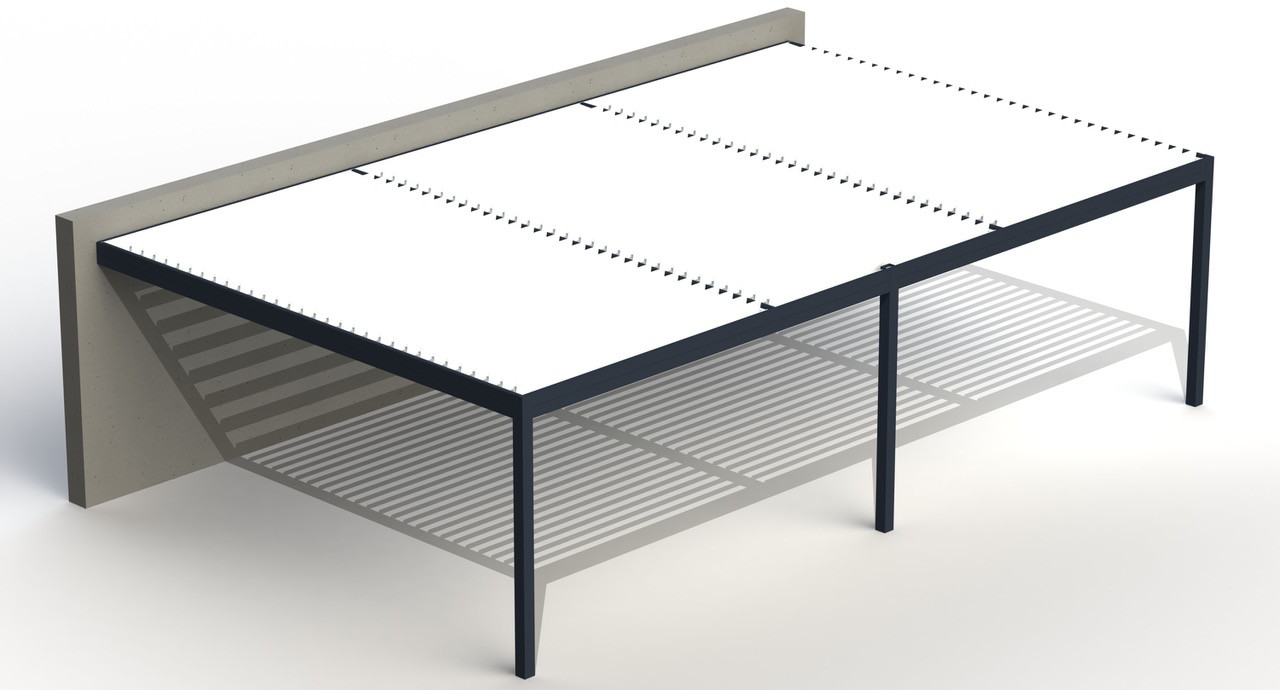 Misteral tripolna pergola velike globine vzporedne lamele z objektom - TIP 15