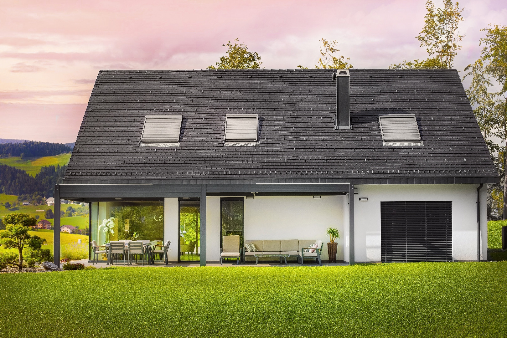 Project AT Vitanje - Bioclimatic pergola Misteral - Terrace, brisole, zip roller blinds